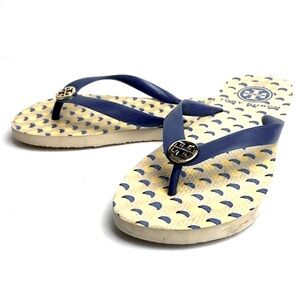Tory Burch Blue and Cream Sandals